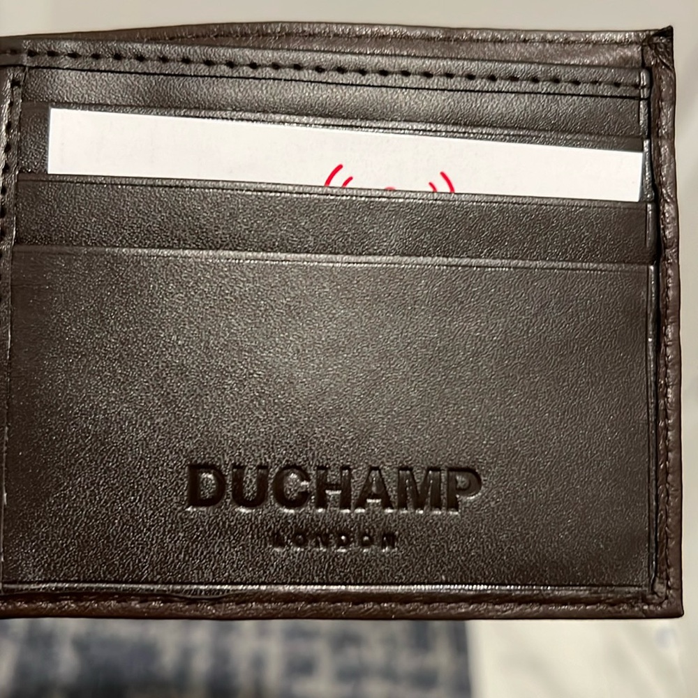 New DUCHAMP LONDON leather Slim Bifold Wallet with RFID protection multi option